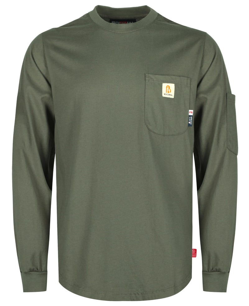 BOCOMAL FR Shirts 6oz Lightweight Smooth Fit Flame Resistant Long Sleeve Crew Neck Shirt Fire Retardant Workwear NFPA2112 CAT2 - Image 1