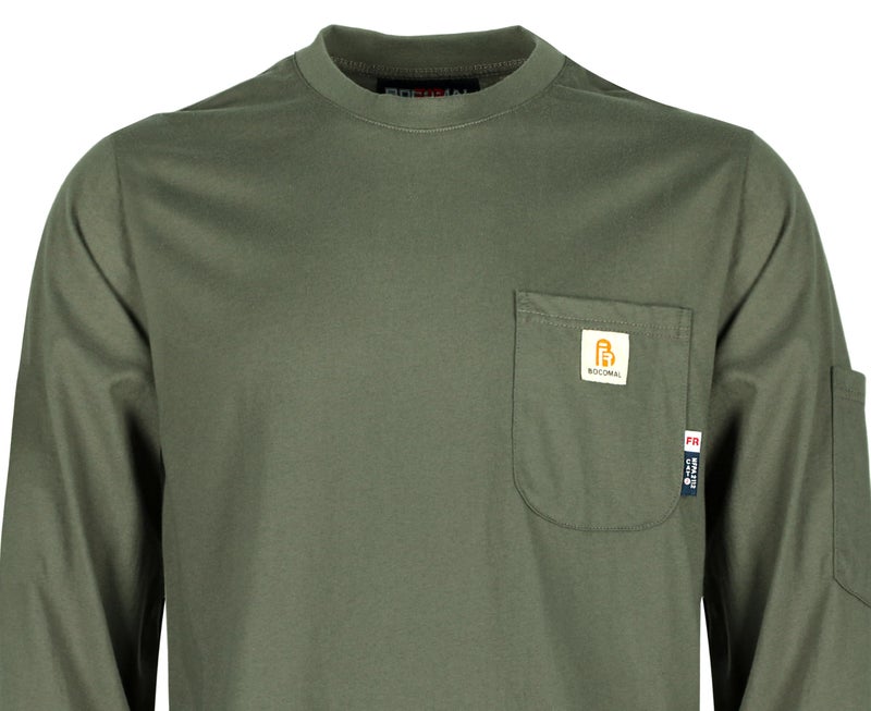 BOCOMAL FR Shirts 6oz Lightweight Smooth Fit Flame Resistant Long Sleeve Crew Neck Shirt Fire Retardant Workwear NFPA2112 CAT2 - Image 4
