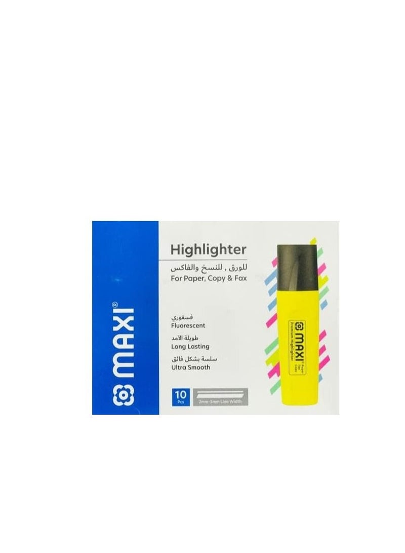 Maxi Maxi Super Fluorescent Premium Highlighter Box Of 10Pc Yellow 