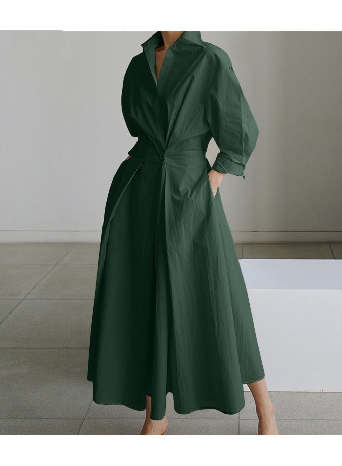Shougu Loose Elastic High Waist Temperament College Style Cardigan Dress - Image 1