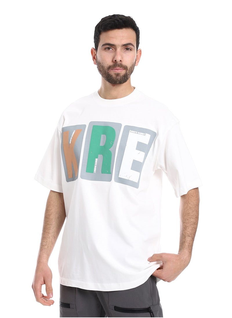 "KRE" Printed Pattern Round Neck T-Shirt
