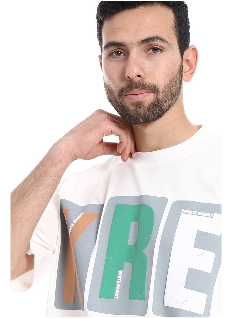 "KRE" Printed Pattern Round Neck T-Shirt