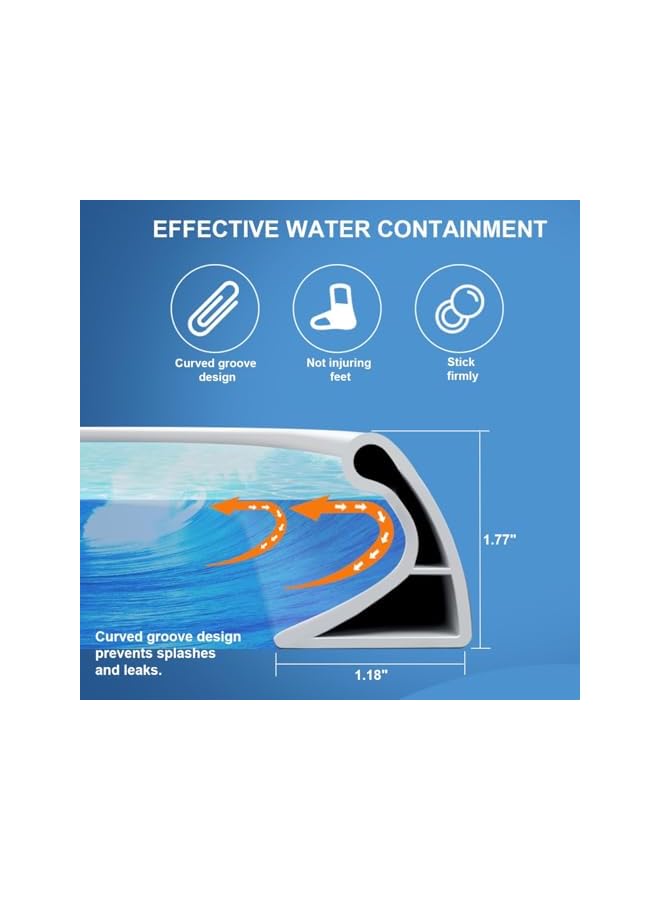 The Bros حاجز مياه قابل للطي لعتبة الدش، لاصق ذاتي لحافة الدش، مانع تسرب المياه، نظام احتباس مياه الدش، فصل جاف ورطب لمغسلة المطبخ والحمام، 39'' - Image 2