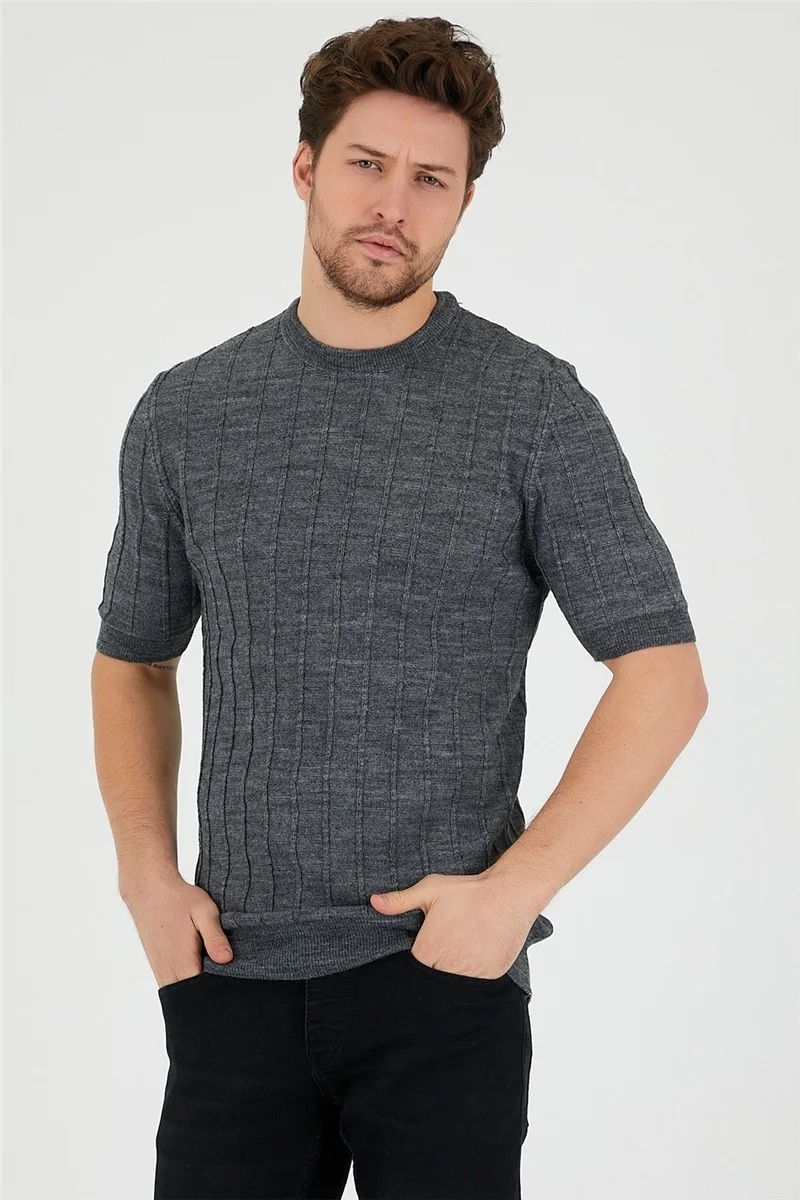 Cool Tarz Cool Style Smoke Men's Round Neck Knitted T-SHIRT-TRZ2252001R03S