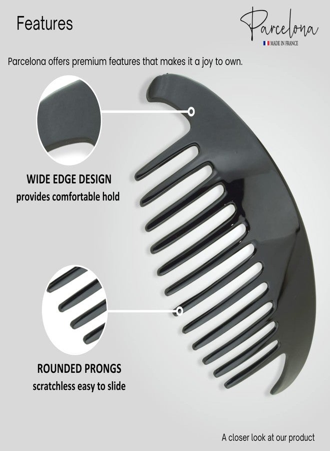 Parcelona French Alice Large 51/2" Celluloid Acetate Side Hair Comb Set of 2 Flexible Interlocking No Slip 12 Teeth Ponytail Durable Women Hair Accessories Side Hair Clip for Girls, Made in France(Glossy Black) - Image 3