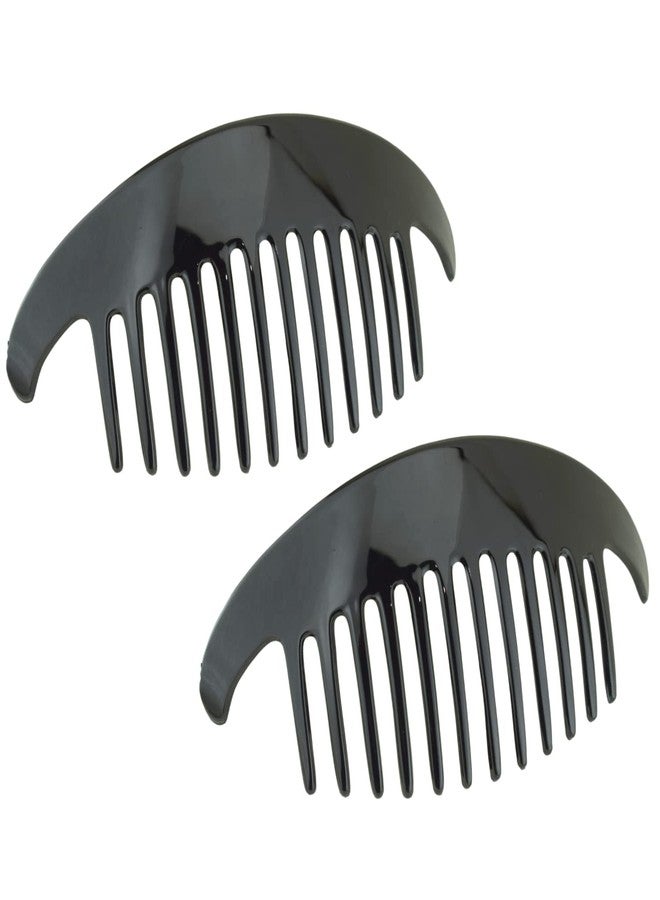 Parcelona French Alice Large 51/2" Celluloid Acetate Side Hair Comb Set of 2 Flexible Interlocking No Slip 12 Teeth Ponytail Durable Women Hair Accessories Side Hair Clip for Girls, Made in France(Glossy Black) - Image 1