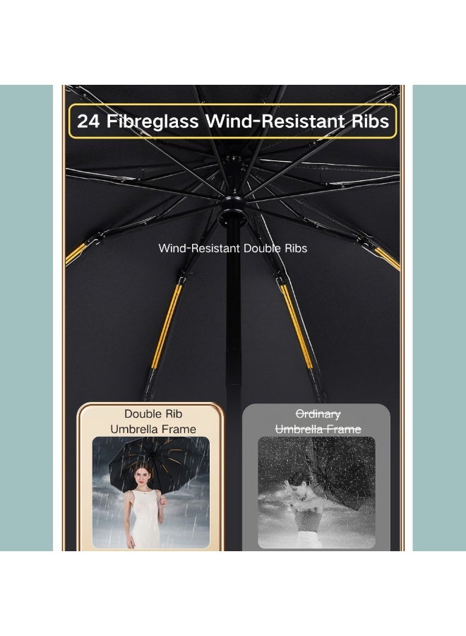 ماكدو مظلة سفر مقلوبة، مظلات أوتوماتيكية للشمس والمطر | محمولة - مقاومة للرياح - أشعة الشمس فوق البنفسجية | مظلة قابلة للطي بـ 24 ضلعًا مزدوجًا لحقيبة الظهر - Image 5