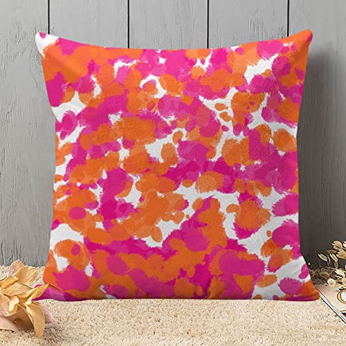 Jbralid Colorful Color Bold Girly Hot Pink Fuchsia Orange Paint Vibrant Pillow Cover Hidden Zipper Cotton Indoor Throw Pillow Case Cushion 16x16 in - Image 3