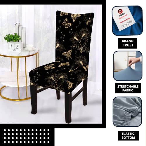 BRIDA Stretchable Floral Geometric Printed Dining Chair Covers Frill Skirt Elastic Chair Seat Case Protector, Slipcovers (4 Chair Cover, Black Butterfly) - Image 2
