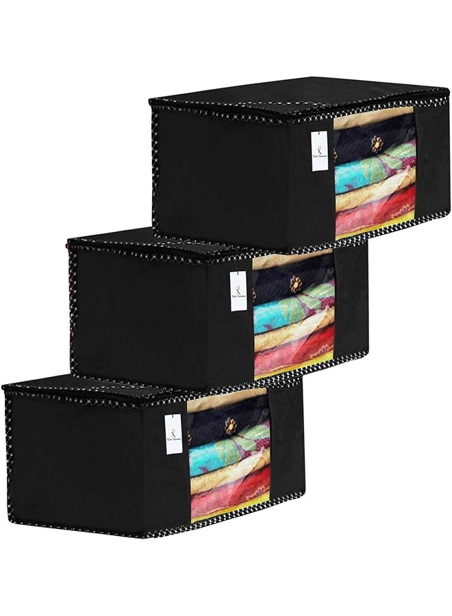Zaboon Industries 3 Piece Non Woven Fabric Clothes Organizer Set With Transparent Window Extra Large Black 43X35X22 Cm - Image 1