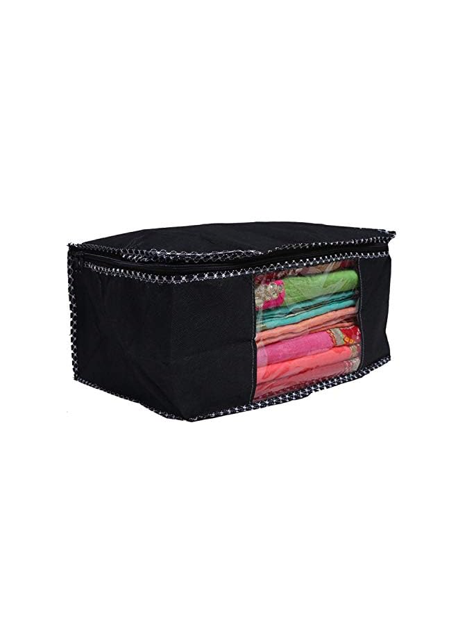 Zaboon Industries 3 Piece Non Woven Fabric Clothes Organizer Set With Transparent Window Extra Large Black 43X35X22 Cm - Image 2