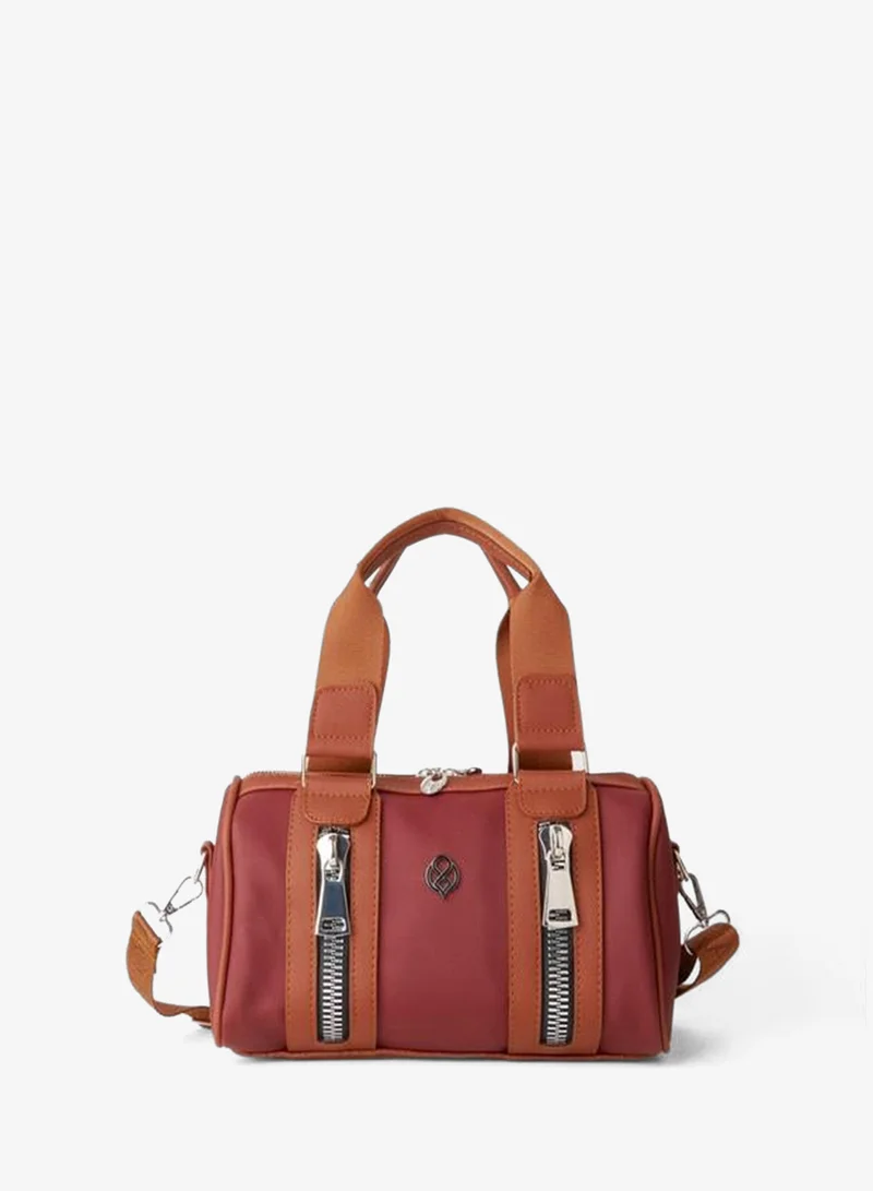 Women's Maroon Taba Lily Cylinder Zipper Closure Column Strap Hand, Arm and Shoulder Bag.