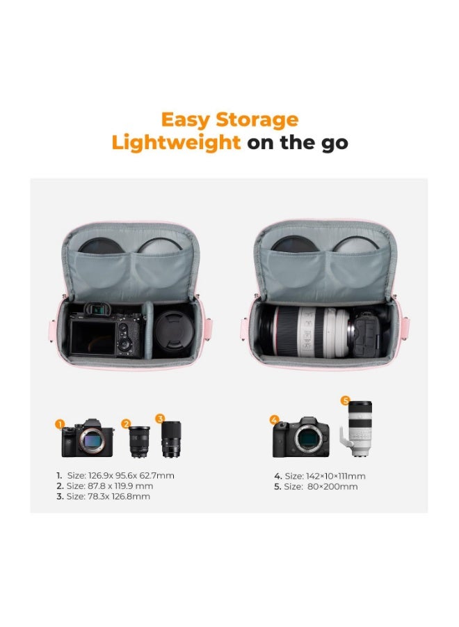 كيه آند إف كونسبت حقيبة كاميرا محمولة للاستخدام اليومي والسفر، حقيبة تصوير كتف مقاومة للماء مع فاصل داخلي قابل للتعديل وسهلة الوصول، تصميم أنيق ومناسب للجنسين، لون وردي - Image 3