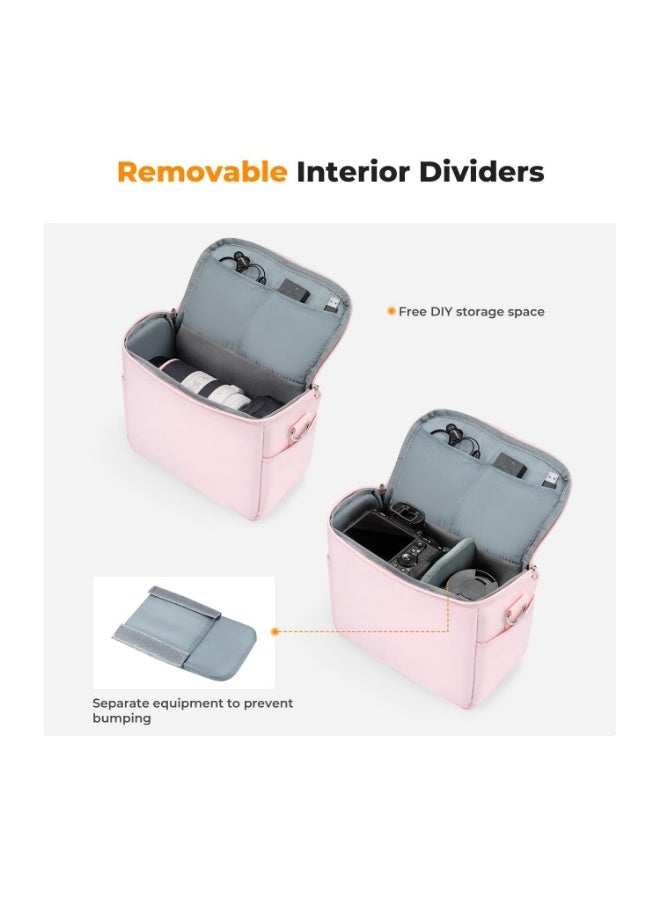 كيه آند إف كونسبت حقيبة كاميرا محمولة للاستخدام اليومي والسفر، حقيبة تصوير كتف مقاومة للماء مع فاصل داخلي قابل للتعديل وسهلة الوصول، تصميم أنيق ومناسب للجنسين، لون وردي - Image 4