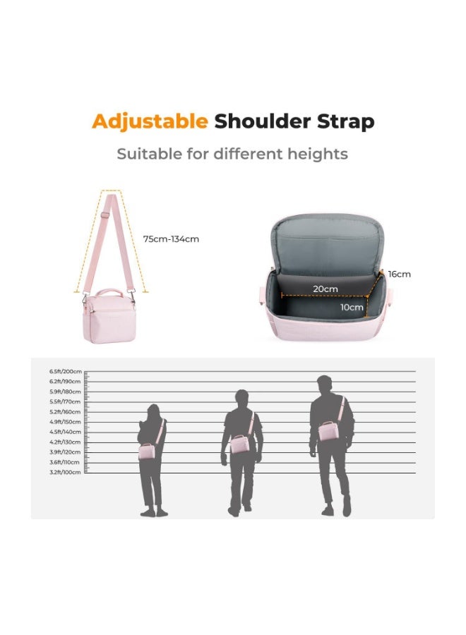 كيه آند إف كونسبت حقيبة كاميرا محمولة للاستخدام اليومي والسفر، حقيبة تصوير كتف مقاومة للماء مع فاصل داخلي قابل للتعديل وسهلة الوصول، تصميم أنيق ومناسب للجنسين، لون وردي - Image 2