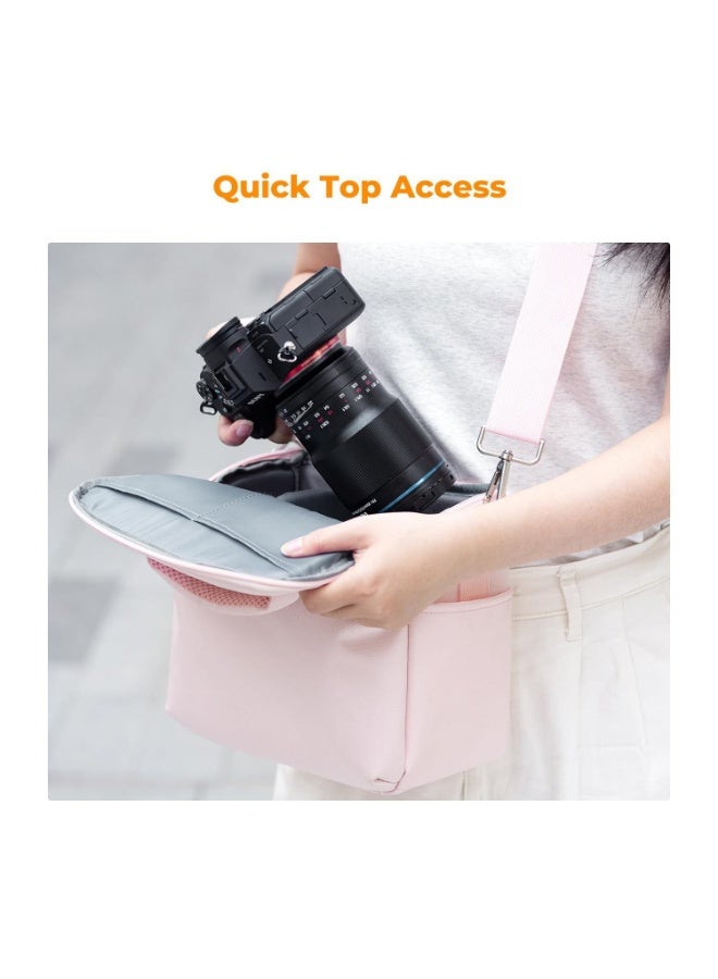 كيه آند إف كونسبت حقيبة كاميرا محمولة للاستخدام اليومي والسفر، حقيبة تصوير كتف مقاومة للماء مع فاصل داخلي قابل للتعديل وسهلة الوصول، تصميم أنيق ومناسب للجنسين، لون وردي - Image 5