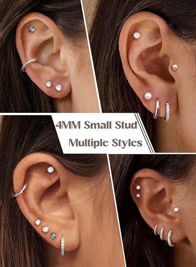 Hypoallergenic Stud Hoop Earrings for Women Small Flat Back Surgical Stainless Steel Earrings for Sensitive Ears Trendy Silver Hoops Cartilage Earring Stacks Set Multiple Piercing Jewelry Gifts - Image 4