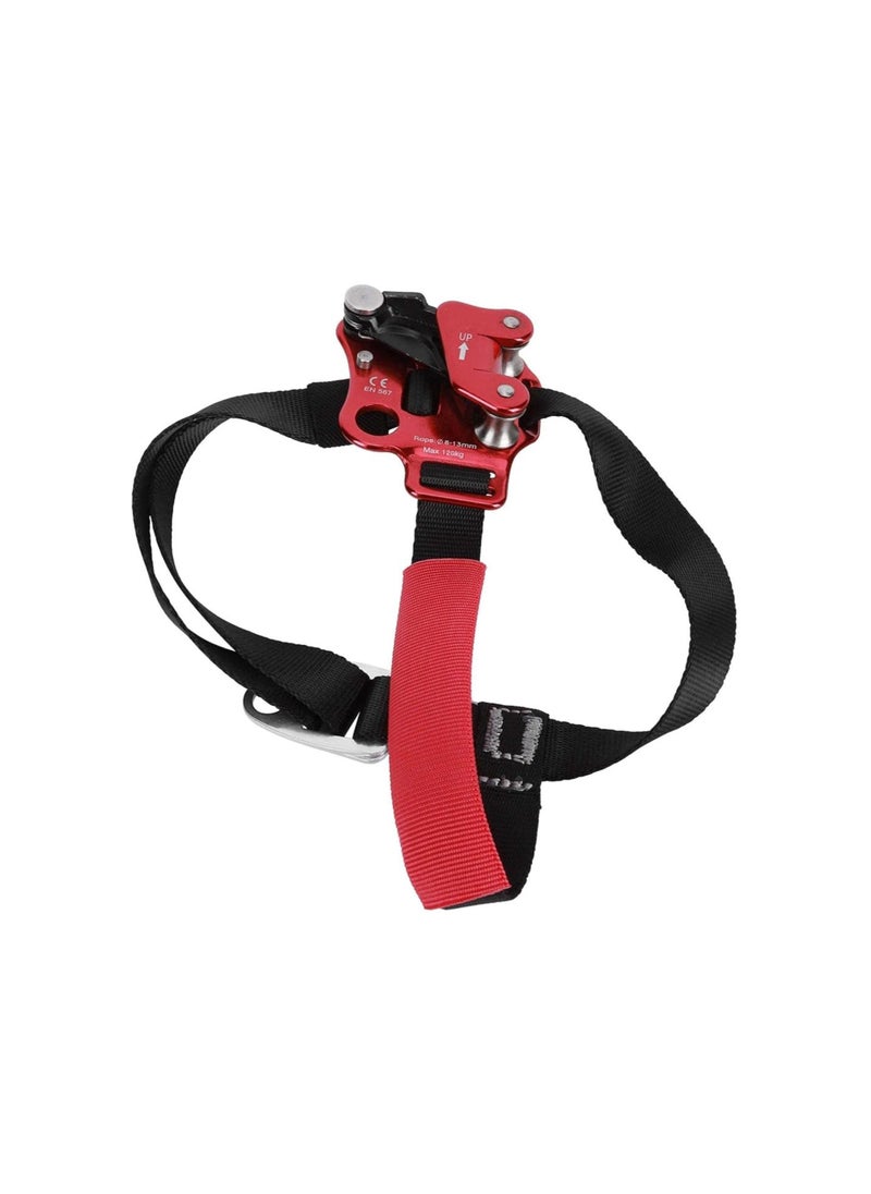 silvercnc - Climbing Hand Ascender, 120Kg Load Pulley Designed Reduces Wear Foot Ascender Tree Climbing with Reverse Buckle Adjustment Button for Wide Range of Uses(Right Foot Riser/Red) - Image 1