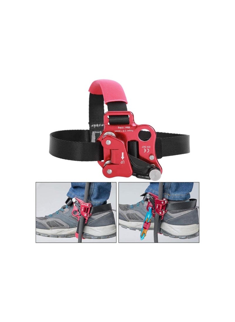 silvercnc - Climbing Hand Ascender, 120Kg Load Pulley Designed Reduces Wear Foot Ascender Tree Climbing with Reverse Buckle Adjustment Button for Wide Range of Uses(Right Foot Riser/Red) - Image 1