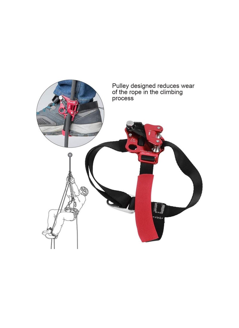 silvercnc - Climbing Hand Ascender, 120Kg Load Pulley Designed Reduces Wear Foot Ascender Tree Climbing with Reverse Buckle Adjustment Button for Wide Range of Uses(Right Foot Riser/Red) - Image 1