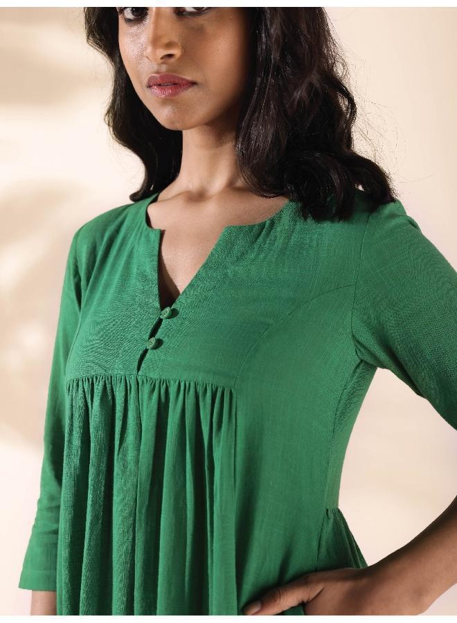 trueBrowns Green Cotton Long Kurta Pant Set - Image 3