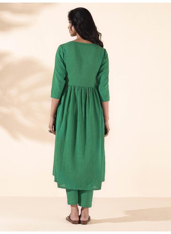 trueBrowns Green Cotton Long Kurta Pant Set - Image 5