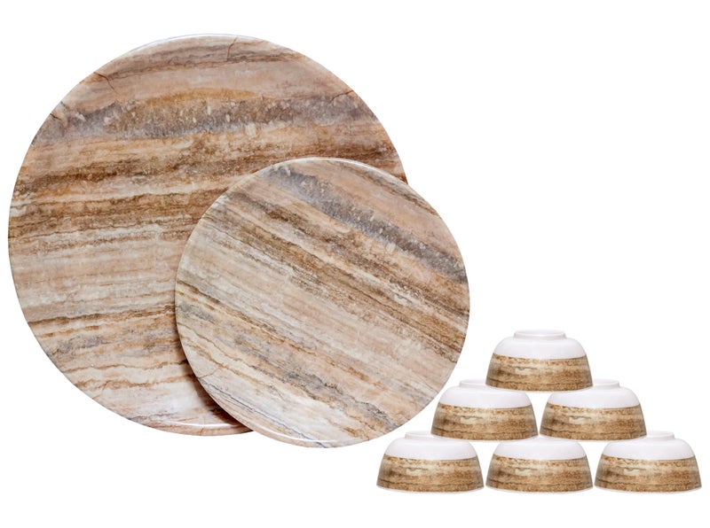 Serve n Style طقم عشاء مكون من 18 قطعة من الميلامين Serve N Style | أنيق، خفيف الوزن، غير قابل للكسر، آمن في الفريزر، آمن في غسالة الصحون، طقم أواني للاستخدام اليومي لتناول الطعام والهدايا | شكل دائري (18PC OM-1014) - Image 3