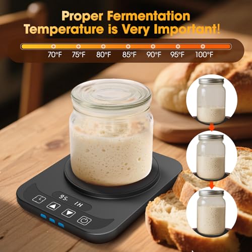 MQUPIN Sourdough Starter Warmer with Temperature Display,Sourdough Warming Mats 100℉ Electric Heating 12 Hours Timing Function Sourdough Heating Mat Bread for Baking Supplies Kitchen Bakers (Black) - Image 3