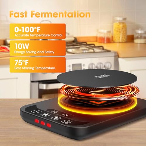 MQUPIN Sourdough Starter Warmer with Temperature Display,Sourdough Warming Mats 100℉ Electric Heating 12 Hours Timing Function Sourdough Heating Mat Bread for Baking Supplies Kitchen Bakers (Black) - Image 2