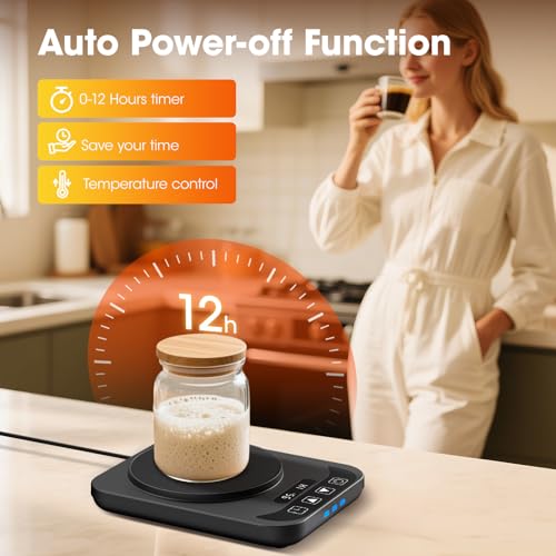 MQUPIN Sourdough Starter Warmer with Temperature Display,Sourdough Warming Mats 100℉ Electric Heating 12 Hours Timing Function Sourdough Heating Mat Bread for Baking Supplies Kitchen Bakers (Black) - Image 5