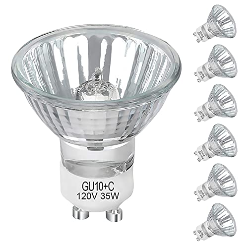 Lacnooe GU10 Halogen 35W Bulbs, 6 Pack GU10+C 120V 35W Halogen Light Bulbs with Long Lasting Lifespan, Dimmable MR16 GU10 Light Bulb for Track Light, Recessed Light, Range Hood, 2700K Warm White - Image 1