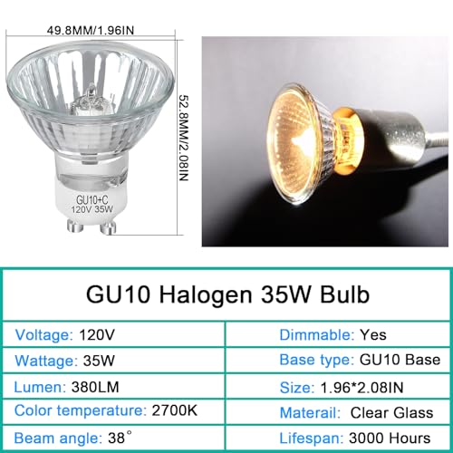 Lacnooe GU10 Halogen 35W Bulbs, 6 Pack GU10+C 120V 35W Halogen Light Bulbs with Long Lasting Lifespan, Dimmable MR16 GU10 Light Bulb for Track Light, Recessed Light, Range Hood, 2700K Warm White - Image 3
