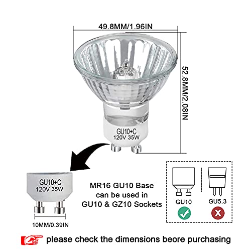 Lacnooe GU10 Halogen 35W Bulbs, 6 Pack GU10+C 120V 35W Halogen Light Bulbs with Long Lasting Lifespan, Dimmable MR16 GU10 Light Bulb for Track Light, Recessed Light, Range Hood, 2700K Warm White - Image 2