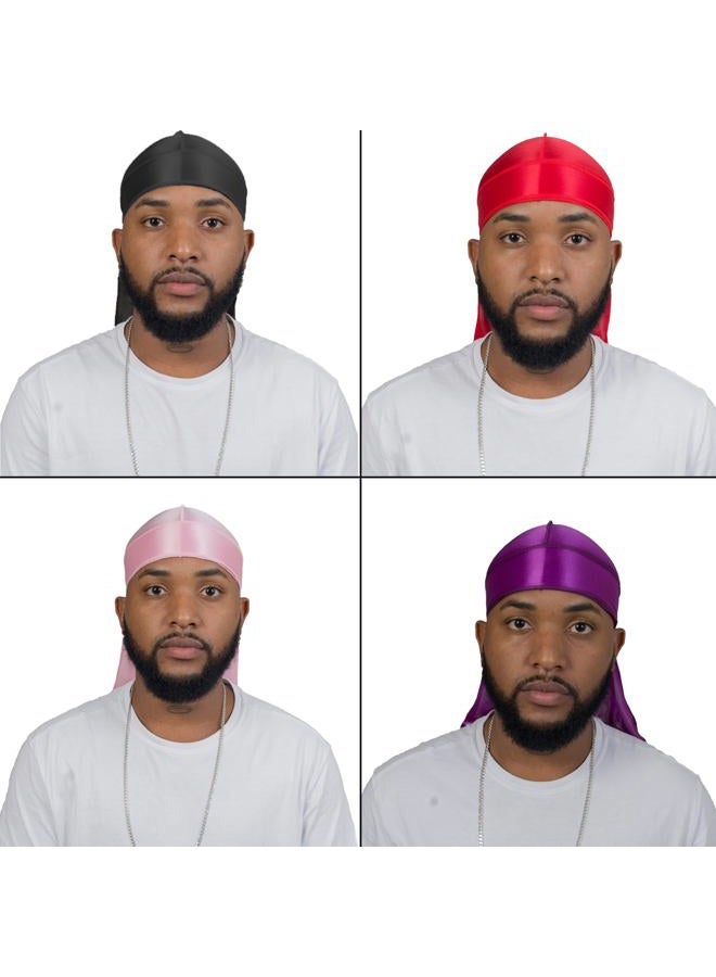 ForceWave 4PCS Silky Durags for Men Women 360 Waves with 1 Wave Cap, Silky Satin Durag Extra Long Tails - Image 3