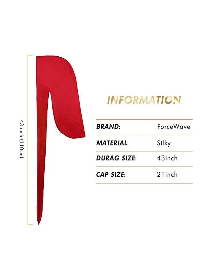 ForceWave 4PCS Silky Durags for Men Women 360 Waves with 1 Wave Cap, Silky Satin Durag Extra Long Tails - Image 2