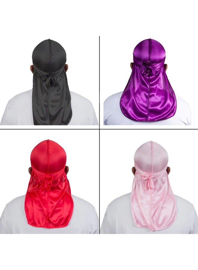 ForceWave 4PCS Silky Durags for Men Women 360 Waves with 1 Wave Cap, Silky Satin Durag Extra Long Tails - Image 5