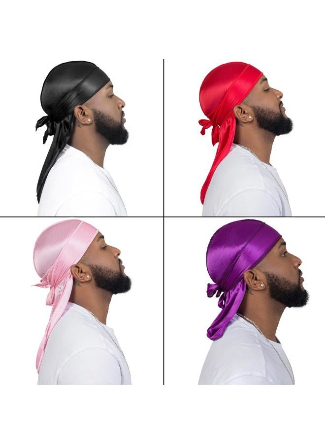 ForceWave 4PCS Silky Durags for Men Women 360 Waves with 1 Wave Cap, Silky Satin Durag Extra Long Tails - Image 4