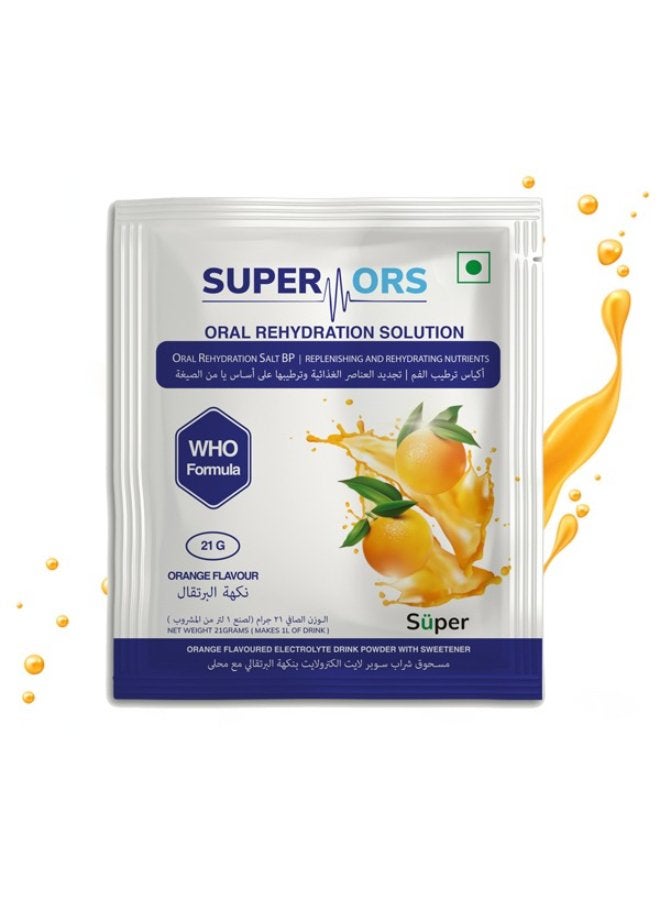 Super محلول سوبر ORS لإعادة الترطيب الفموي 21 جرام أكياس 25 (بنكهة البرتقال) - Image 1