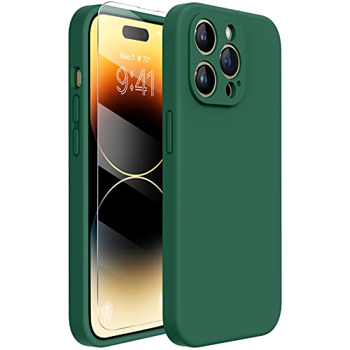 Miracase Designed for iPhone 14 Pro Case with Screen Protector, [Upgraded Camera Protection], Shockproof Liquid Silicone Rubber Phone Case Cover for 14 Pro 6.1 inch, Alpine Green - Image 1