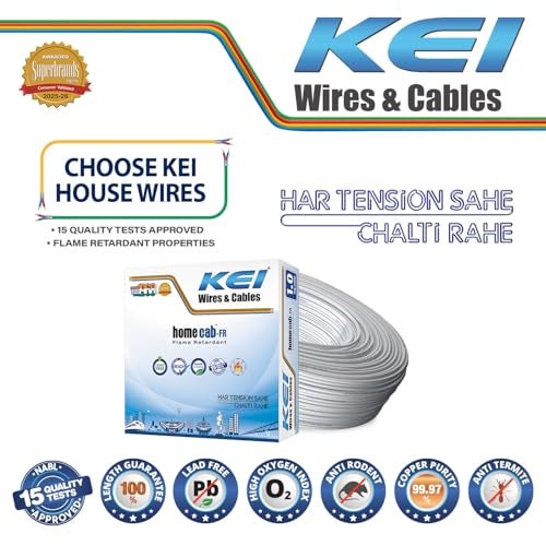 KEI WIRES & CABLES Homecab 1 sqmm 1 Core Copper Flame Retardant House Wire PVC Insulated Cable for Domestic & Industrial Electrical Wiring (White, 90m) - Image 2