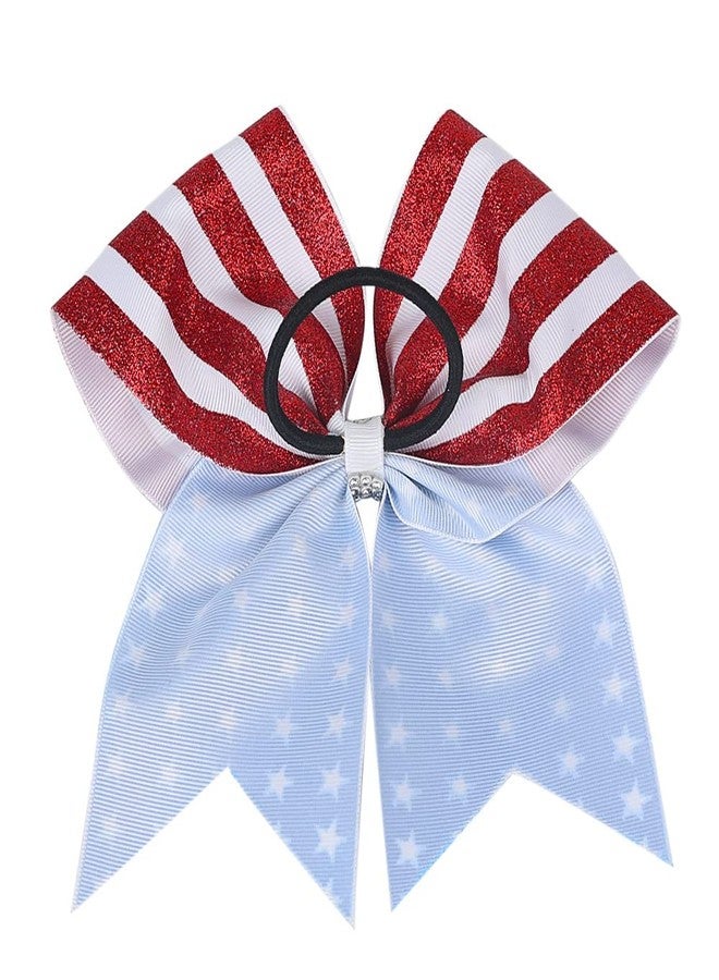 BBTDIN Independence Day Cheer Bow Patriotic Cheerleader Hair Bows America Flag Bows JHH36 (Glitter Bow-B) - Image 3