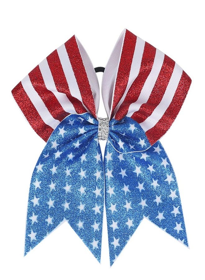 BBTDIN Independence Day Cheer Bow Patriotic Cheerleader Hair Bows America Flag Bows JHH36 (Glitter Bow-B) - Image 2