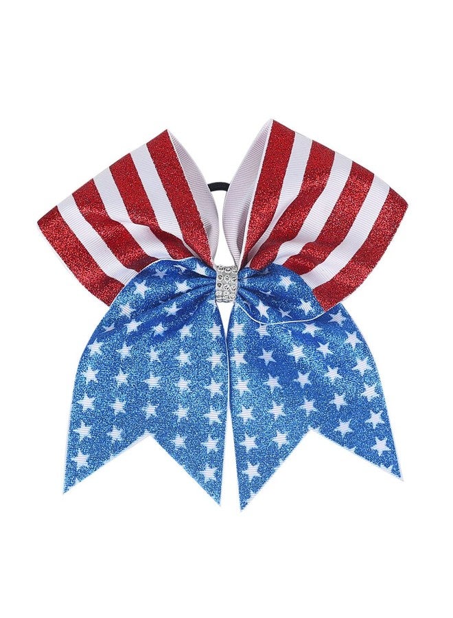BBTDIN Independence Day Cheer Bow Patriotic Cheerleader Hair Bows America Flag Bows JHH36 (Glitter Bow-B) - Image 1
