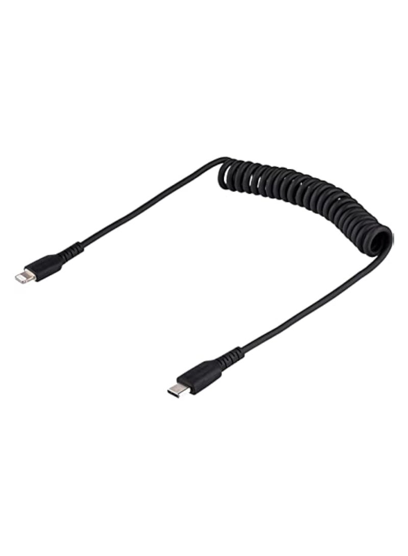 Startech.com 20in / 50cm USB C to Lightning Cable, MFi Certified, Coiled iPhone Charger Cable, Black, Durable TPE Jacket Aramid Fiber, Heavy Duty Coil Lightning Cable (RUSB2CLT50CMBC) - Image 2