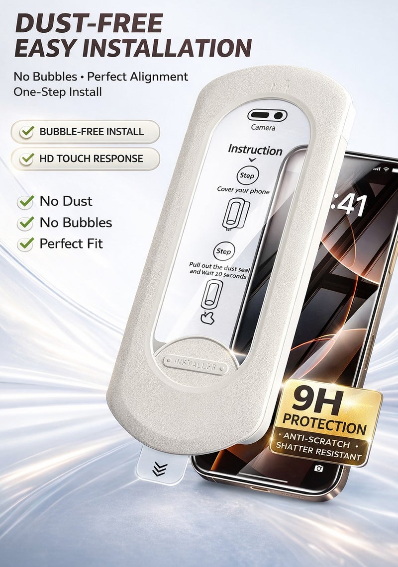 iPhone 16 Pro Max Screen Protector 9H Tempered Glass with Easy Installation Tool, Bubble-Free, Anti-Scratch & Fingerprint Resistant - Image 2