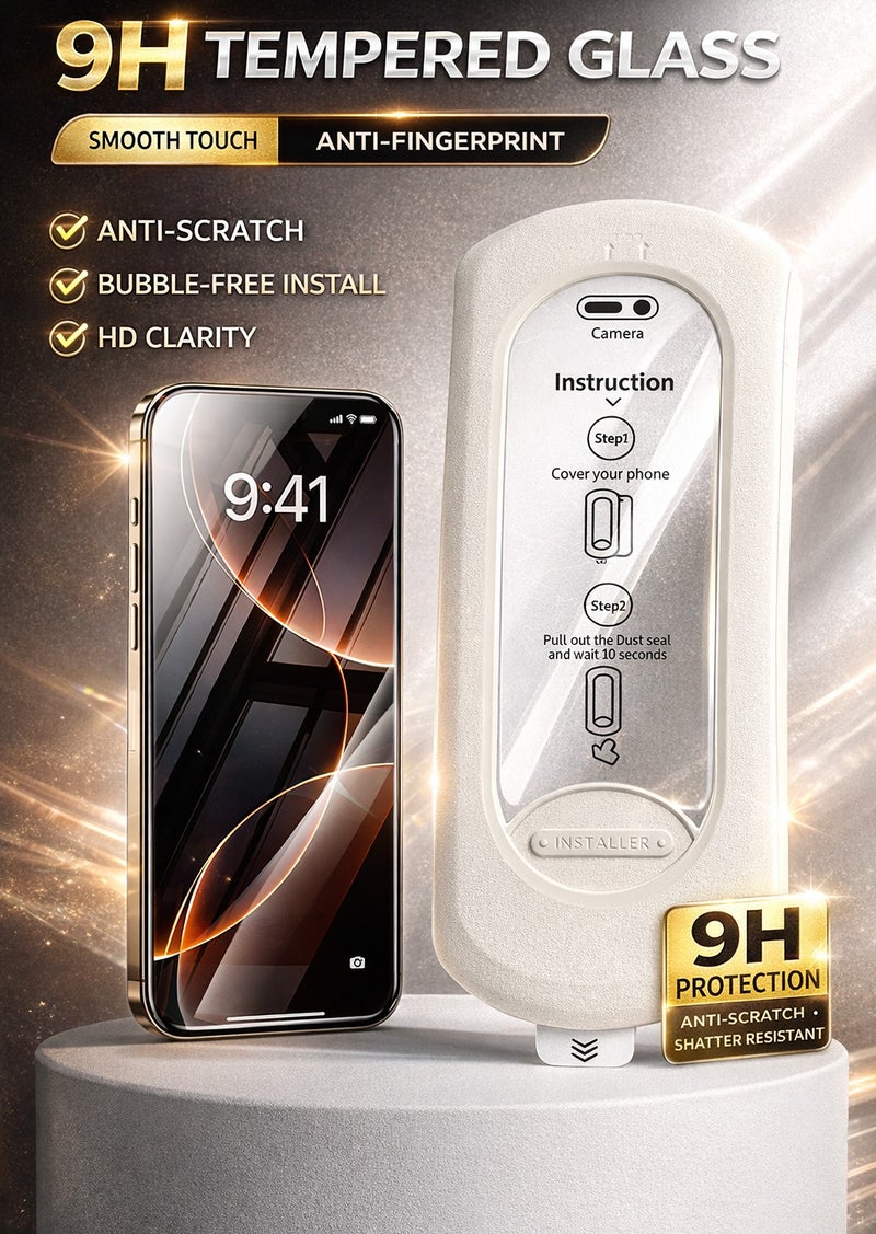 iPhone 16 Pro Max Screen Protector 9H Tempered Glass with Easy Installation Tool, Bubble-Free, Anti-Scratch & Fingerprint Resistant - Image 3