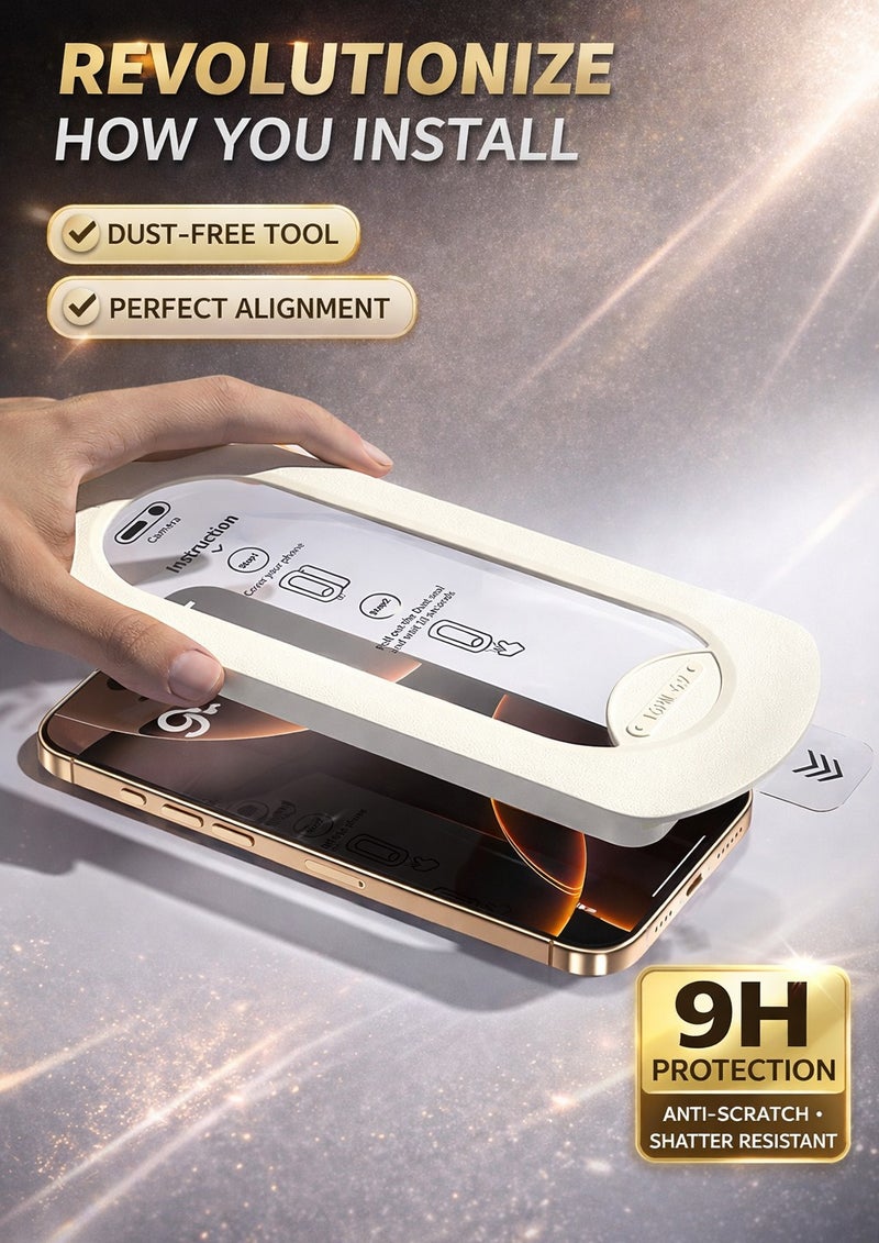 iPhone 16 Pro Max Screen Protector 9H Tempered Glass with Easy Installation Tool, Bubble-Free, Anti-Scratch & Fingerprint Resistant - Image 5