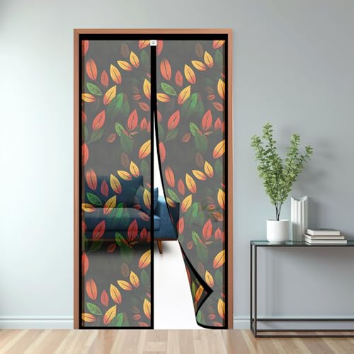 TurtleGrip Magnetic Mosquito Net for Door | Black Mesh with Autumn Leaves Design | Auto-Closing Magnetic Door Curtain with Strong Magnets & Full Frame Hook & Loop | 200x85 cm - Image 1