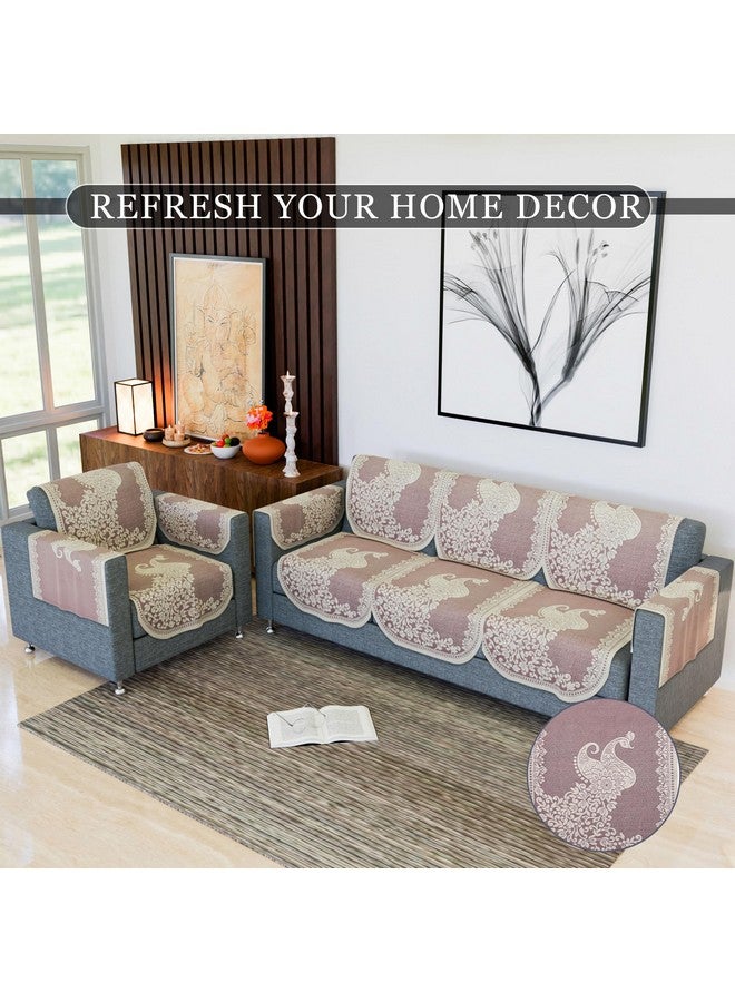 Kuber Industries Sofa Cover | 16 Piece | Net Sofa Slipcover Set | 5-Seater Sofa Cover with Arm Cover for Home | Sofa Cover for Living Room | Sofa Slip Cover for Hall | Peacock-Design | Maroon - Image 4