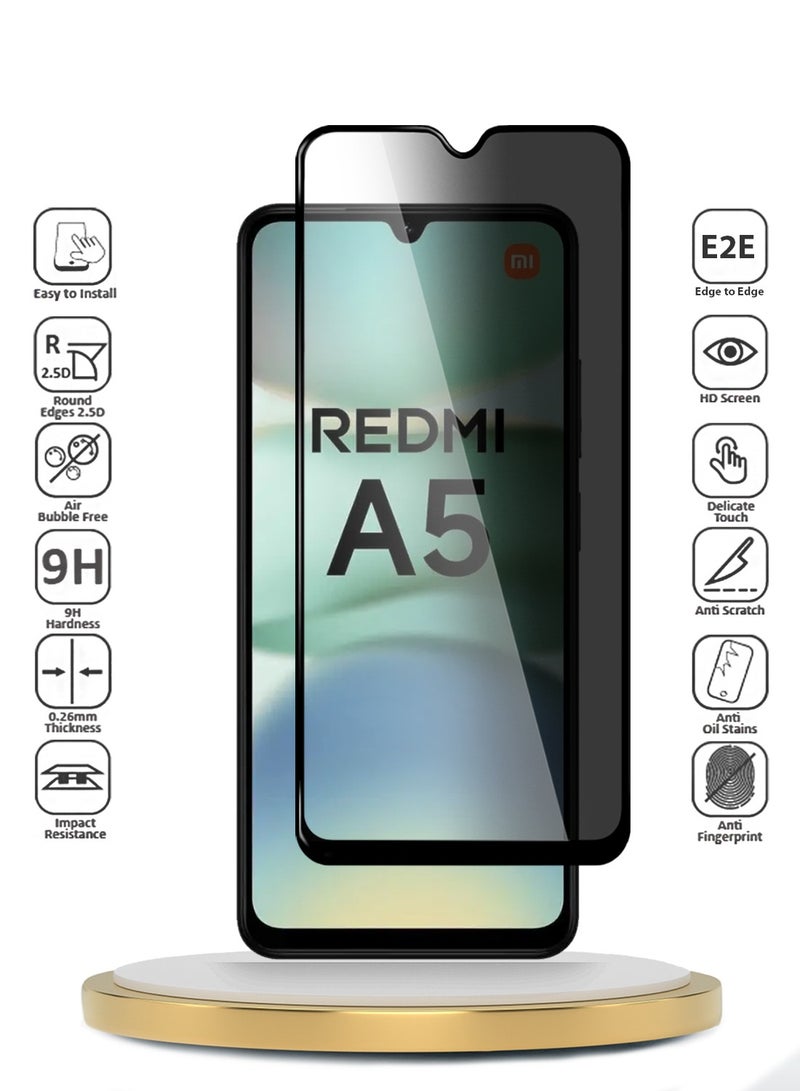 دبليو تيك شاومي ريدمي A5 4G 2025 Premium E2E Series خصوصية كامل الغراء غطاء كامل واقي شاشة زجاجي مقسى (MSGECP) - شفاف / أسود - Image 2